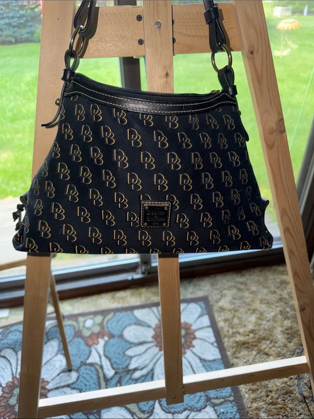 Dooney & Bourke Black with Gold Monogram Hobo Bag